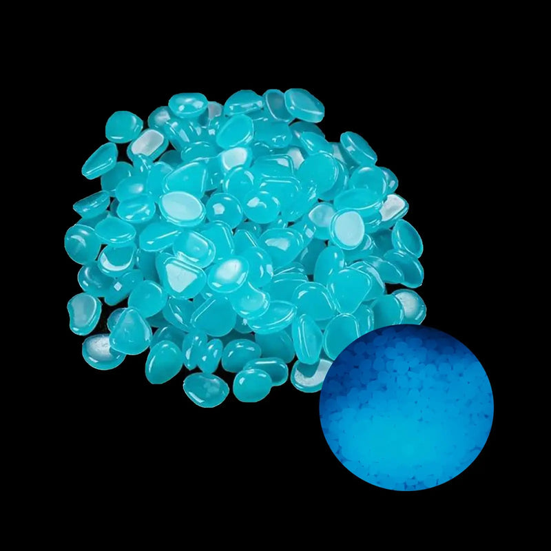 100pcs Glow in The Dark Pebbles Stones DIY Decorative Luminous Stones Blue Glowing Rocks for Garden Lawn Yard Walkway Pathway Potted Plants Fish Tank Aquarium